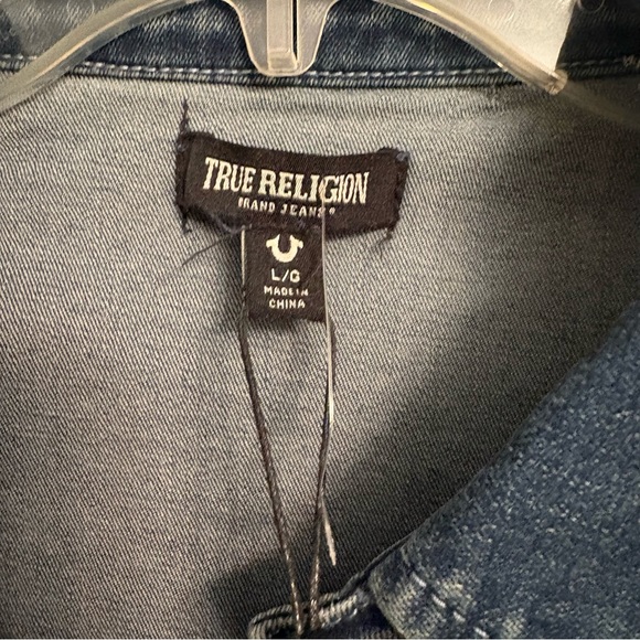 True Religion Georgia Denim Glitter button Shirt Cozy Fireside Wash Large - Picture 4 of 10